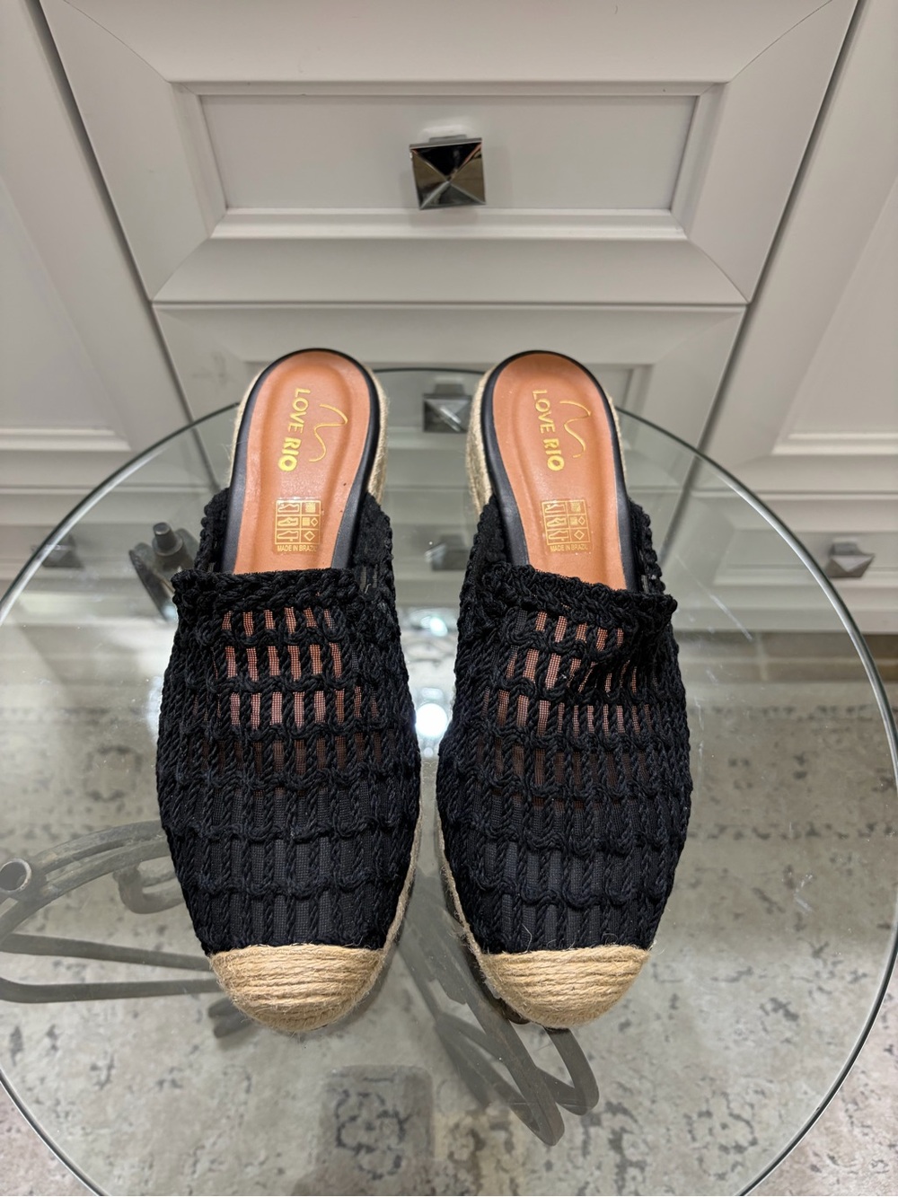 Love Rio Black Crochet Espadrille Mule Slides Size 10